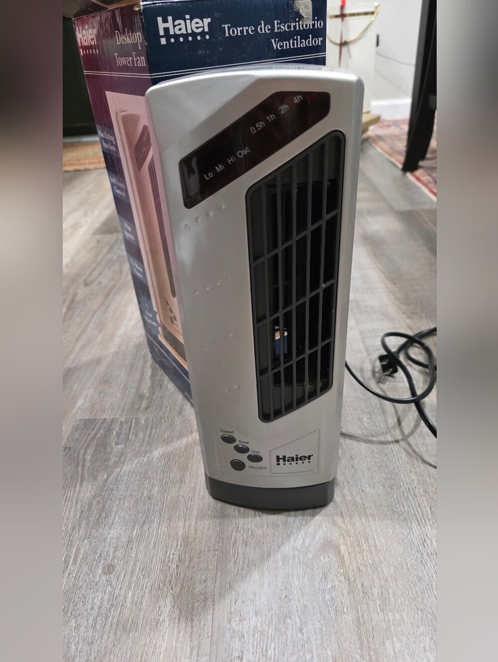 New Haier Silver Desktop Tower Fan - Compact Desktop Ventilator